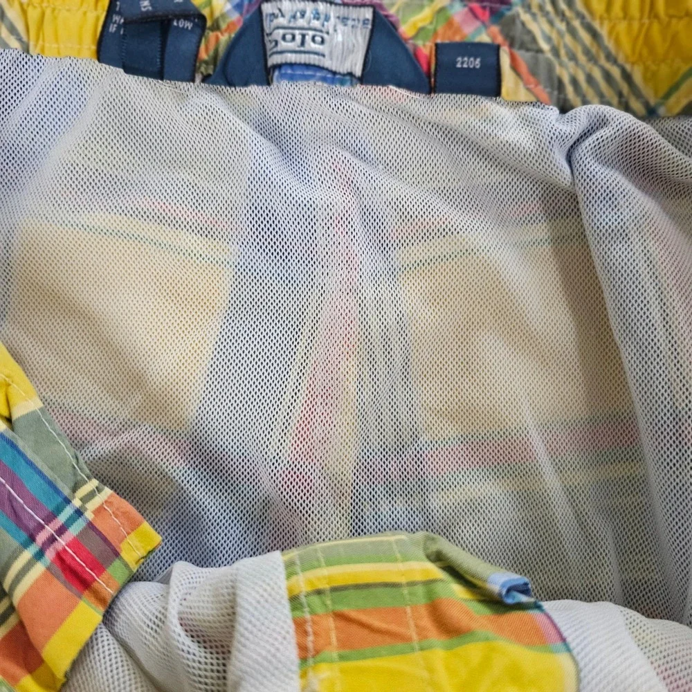 Polo Ralph Lauren Men XXL Yellow Plaid Swim Trunks Board Shorts Mesh Lined Cargo